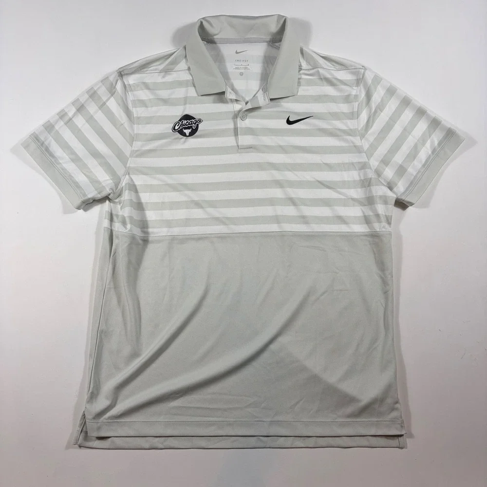 Chicago Bulls Nike Polo Shirt Mens Large Dri-FIT Striped Performance Gray